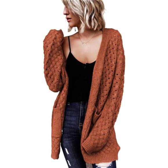 Women's 2024 Fashion Casual Open Front Long Sleeve Chunky Cable Knit Cardigans - Picture 1 of 7